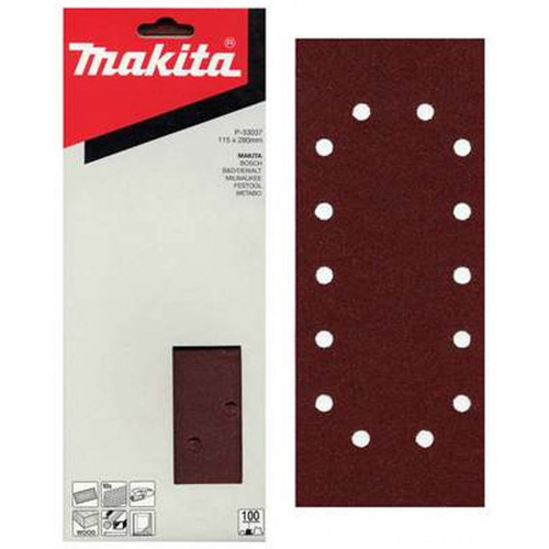 Makita P-33043 Feuilles rectangulaires abrasives 115 x 280 mm, K120, 10 Qté.